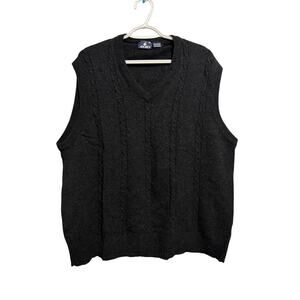 Jockey black fisherman cable‎ knit lambswool black sweater vest mens XL preppy